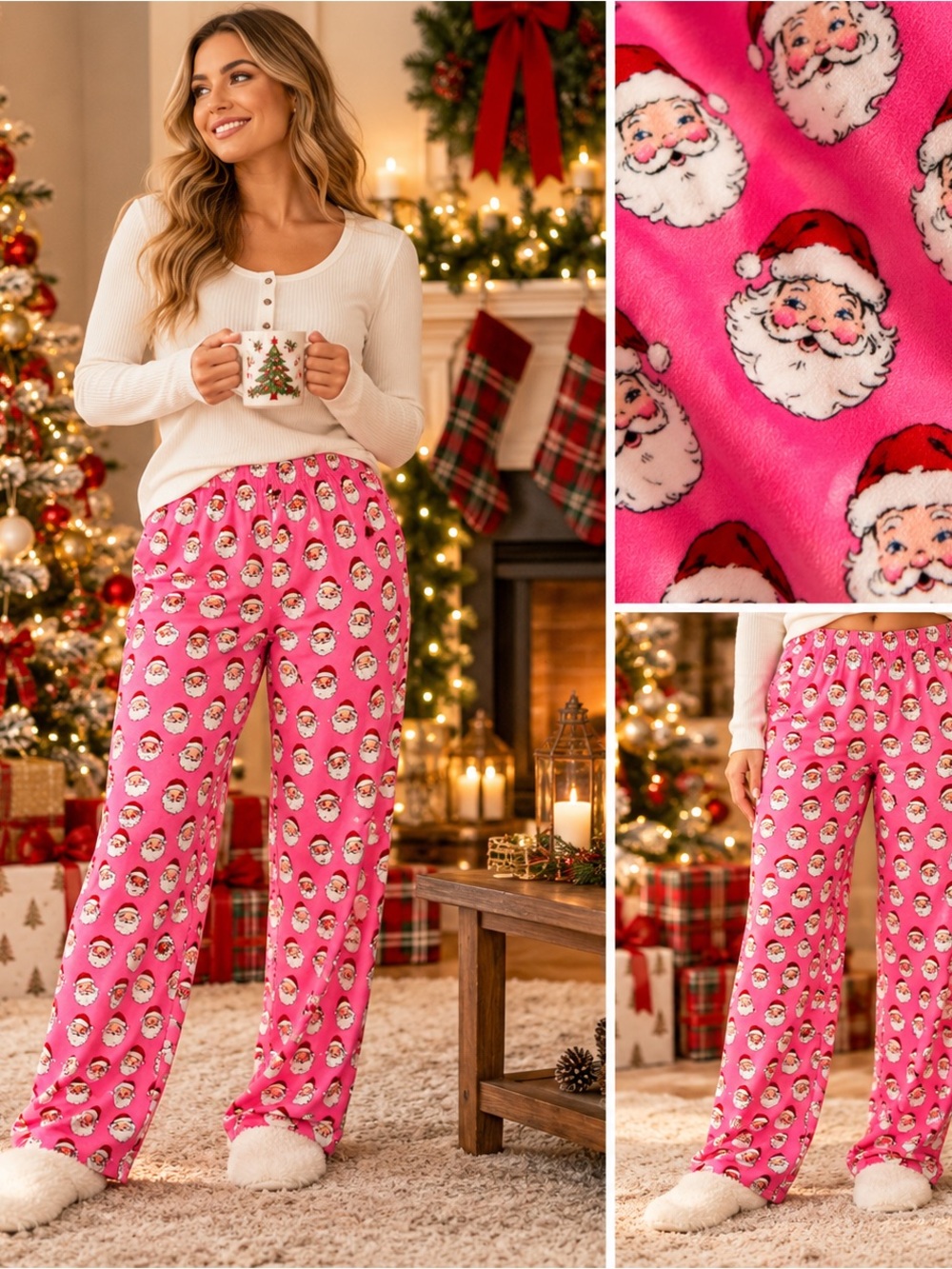 Simply Southern Pink Santa Christmas Pajama Pants XXL Holiday Lounge Pants